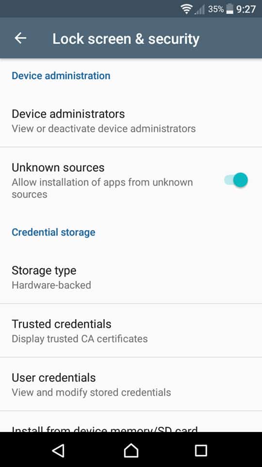 Android cho phép các nguồn không xác định