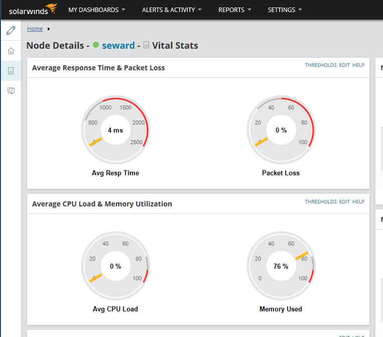 SolarWinds Server và Application Monitor hiển thị đồ họa trạng thái cấp cao nhất của máy chủ.