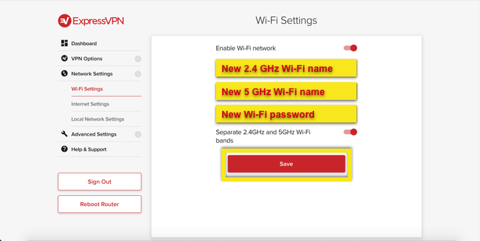 Voer de nieuwe Wi-Fi-naam en het wachtwoord in.