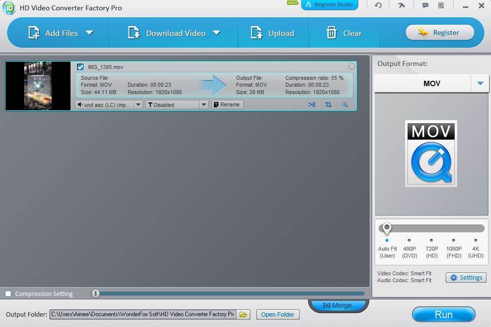 Ang interface para sa pinakamahusay na converter ng WonderFox para sa Windows.