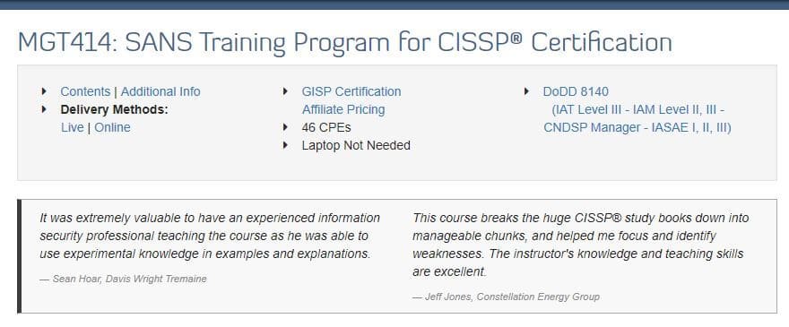 Sans: MGT414: Chương trình đào tạo Sans cho chứng nhận CISSP®