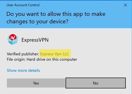 Sahkan aplikasi Windows ExpressVPN adalah dengan Express Vpn LLC.