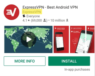 Sahkan Pembekal aplikasi Gedung Play adalah ExpressVPN.