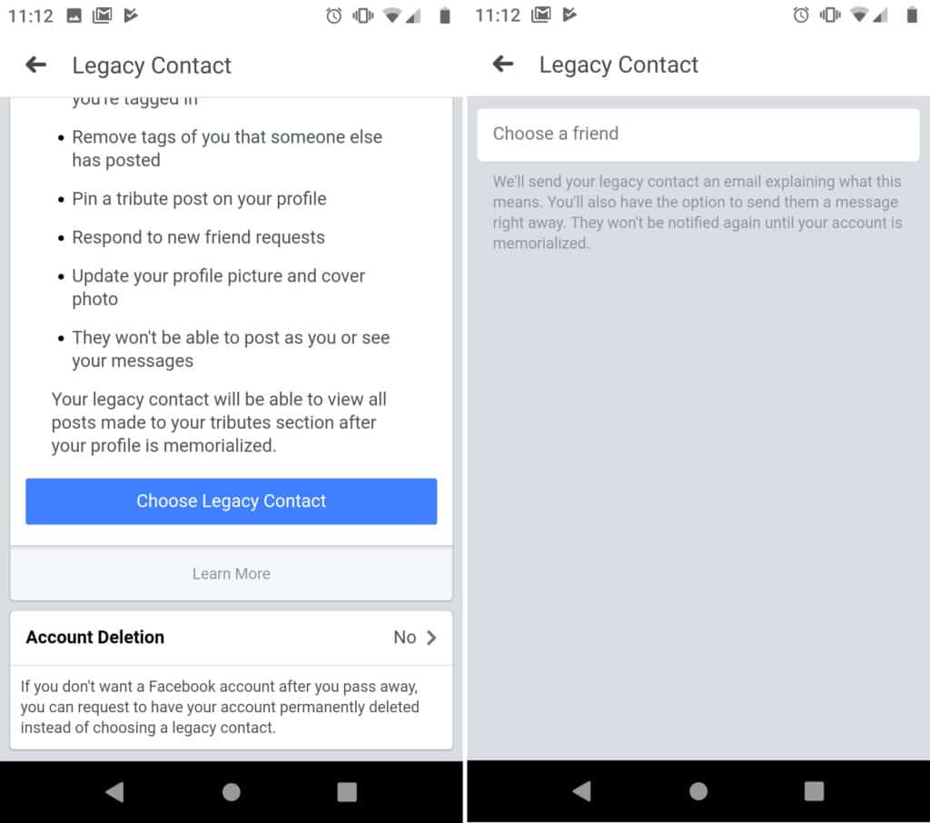 facebook спадщина контакт Android