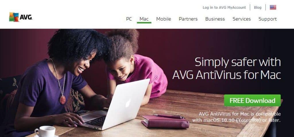 AVG Mac antivirus homepage.