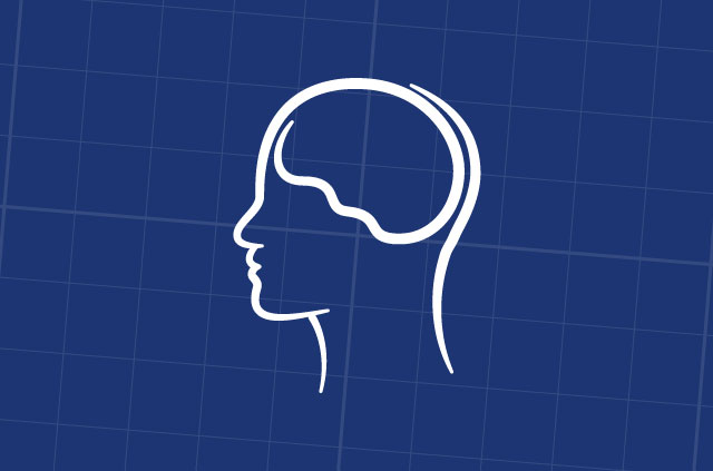 Een illustratie van een brein in een hoofd.