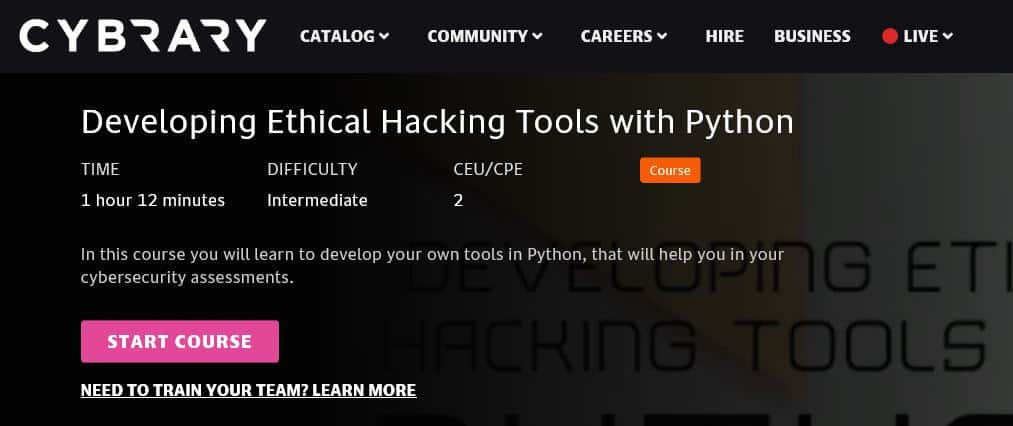 Mga kurso sa Cybrary Python na pag-hack.