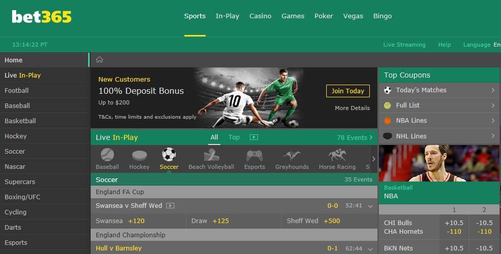 Bet365 hompage.