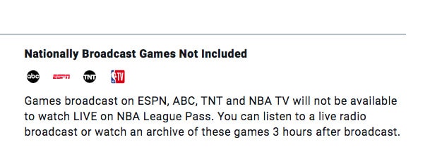 Thông báo mất điện quốc gia NBA League Pass