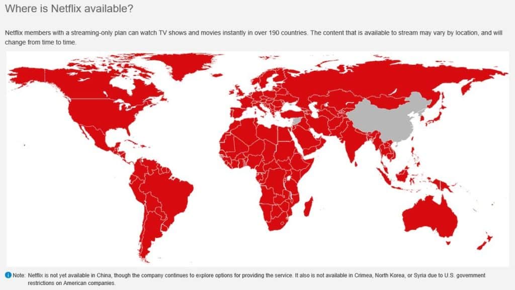 Карта, яка показує, де доступний Netflix.