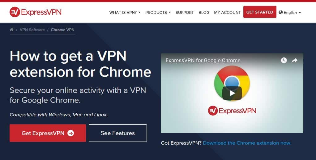Сторінка ExpressVPN Chrome.