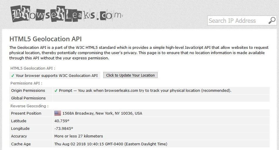 Bài kiểm tra Browserleaks.net.