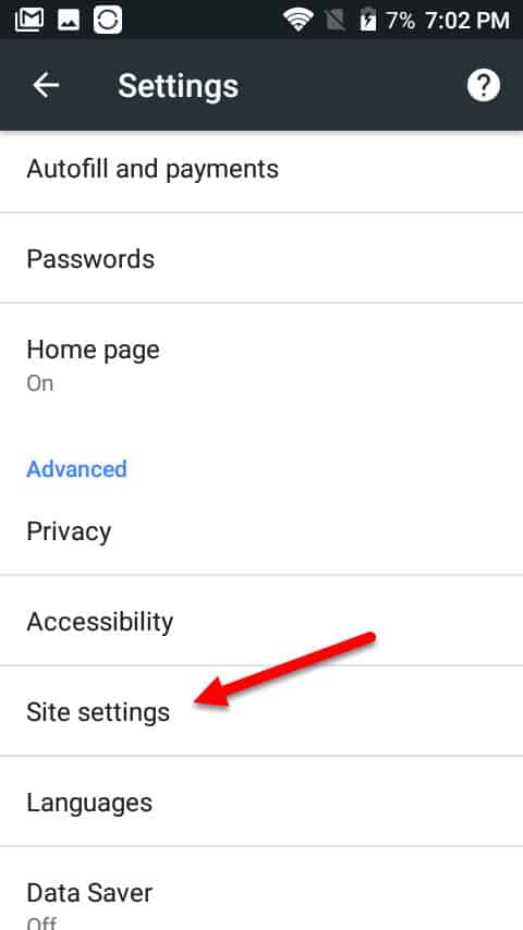 malinaw ang mga setting ng site ng Android