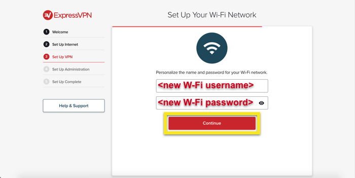Defina o nome de usuário e a senha do Wi-Fi.