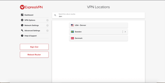 Zoek naar locaties in de ExpressVPN-router-app.