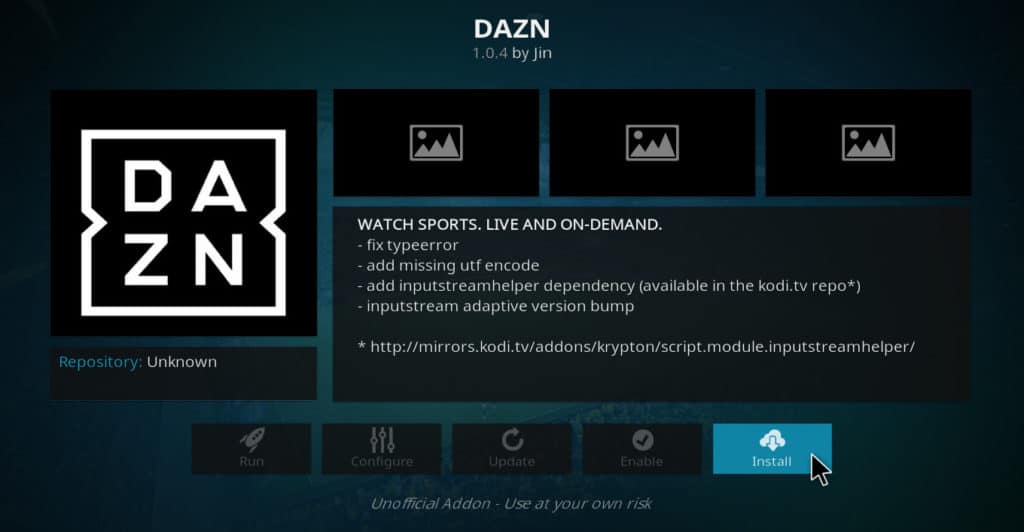 Встановіть додаток DAZN Kodi