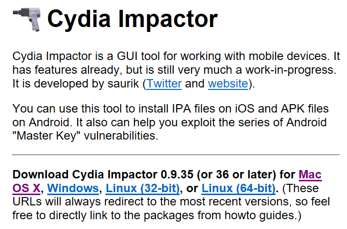 Trang chủ Cydia Impactor.