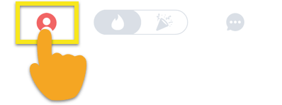 Lietotnes Tinder ekrāns ar iezīmētu profila ikonu.