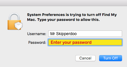 voer mac wachtwoord in