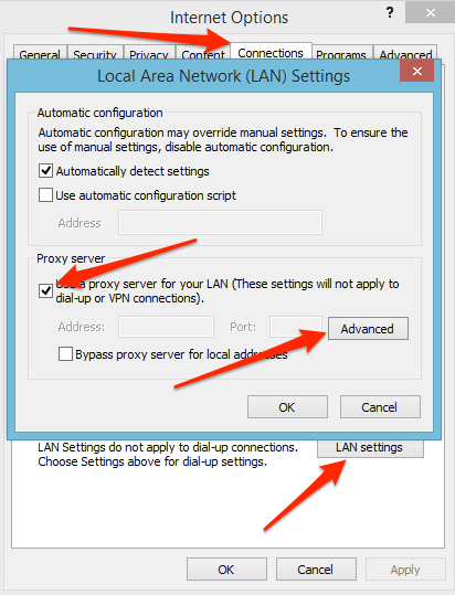 Mga setting ng network ng Internet Explorer