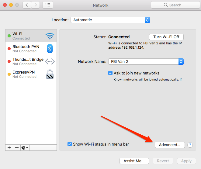 Network ng Mga Setting ng MacOS