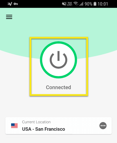 Toque para desconectar o aplicativo ExpressVPN para Android.