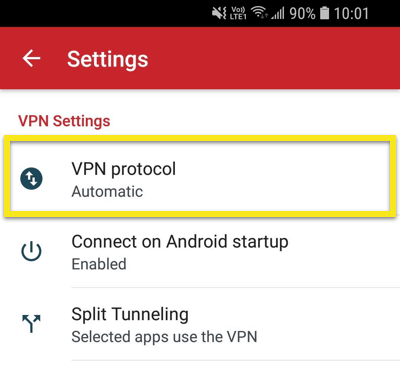 Abra o menu do protocolo VPN.
