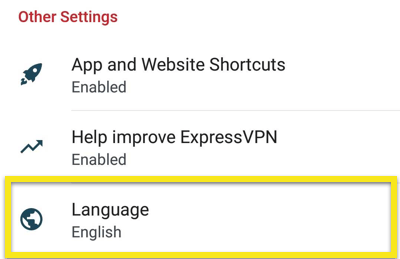 Atveriet ExpressVPN Android valodas iestatījumiem.