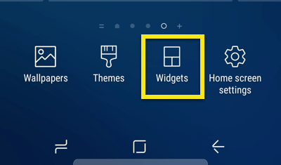 Selecione o menu de widgets do Android.