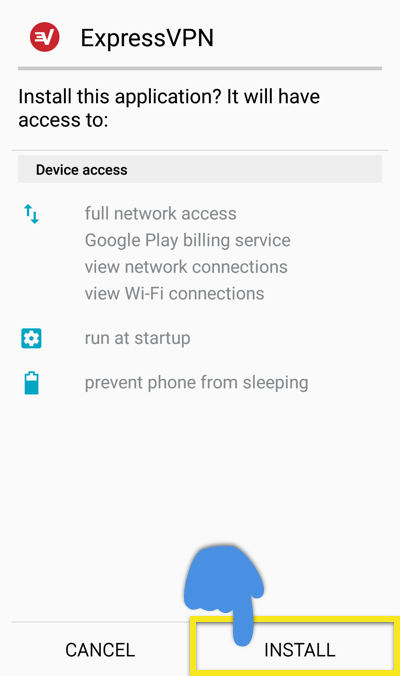 Tela de instalação do Android com o botão Instalar realçado.