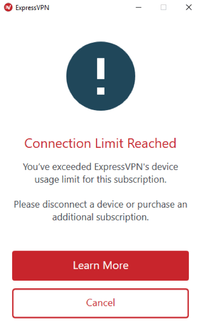 Слишком много устройств подключено к ExpressVPN.