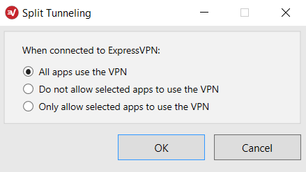 Selecione quais programas no Windows usam o ExpressVPN.