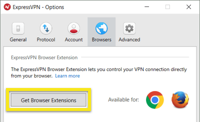 Нажмите, чтобы получить расширения браузера ExpressVPN.