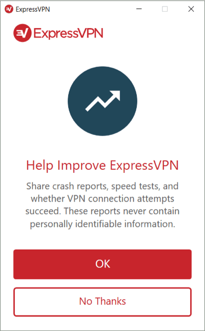 Escolha se deseja enviar análises para o ExpressVPN no Windows.