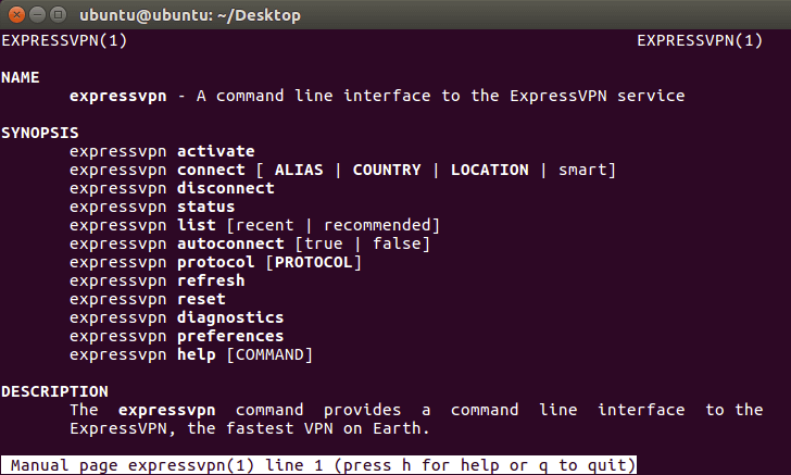 Terminal mostrando a lista completa de comandos.