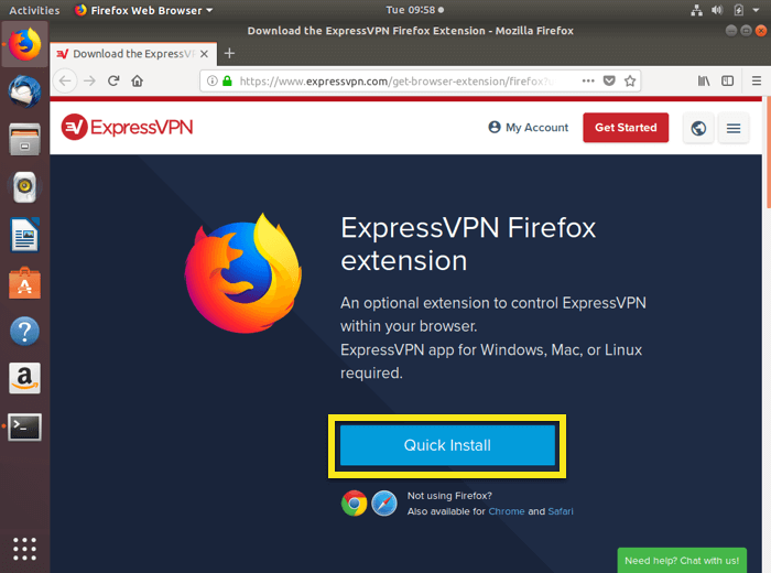 Obtenha as extensões do navegador ExpressVPN no Linux.
