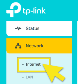 Меню TP-Link с выделенным Интернетом
