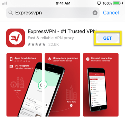 Ketik untuk memuat turun aplikasi ExpressVPN di App Store.