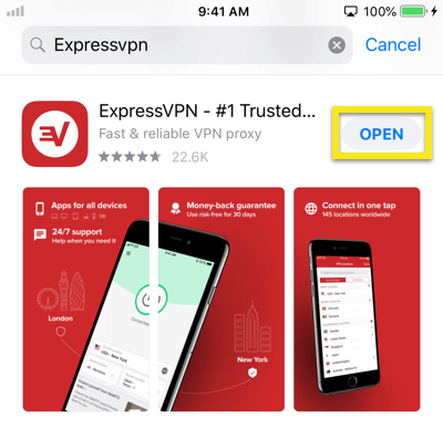 Deschide aplicația ExpressVPN din App Store.
