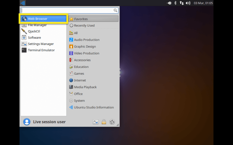 navegador da web do ubuntu studio