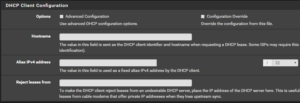 configuração padrão do cliente dhcp