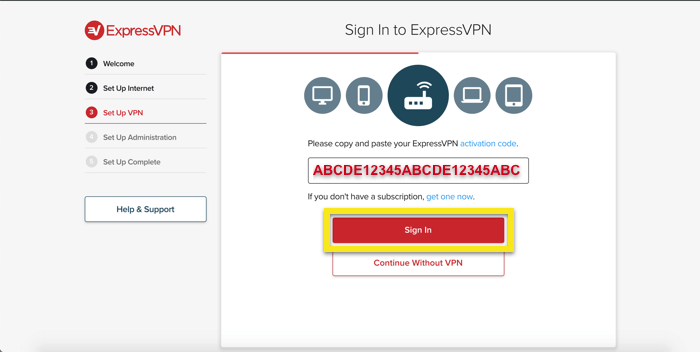 Introduceți codul dvs. de activare ExpressVPN.