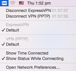 Pasek menu z podświetloną ikoną połączenia VPN.