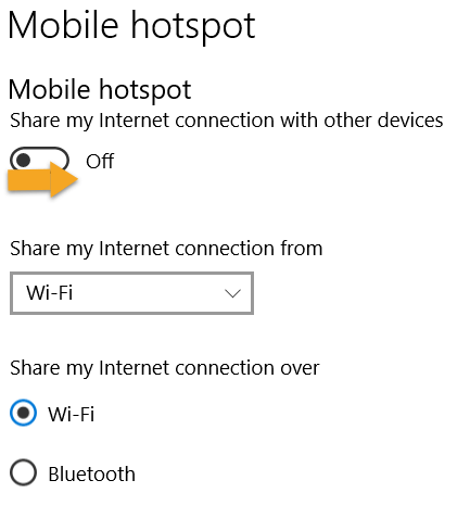 Menu hotspotu Windows Mobile pokazujące, jak włączyć hotspot.