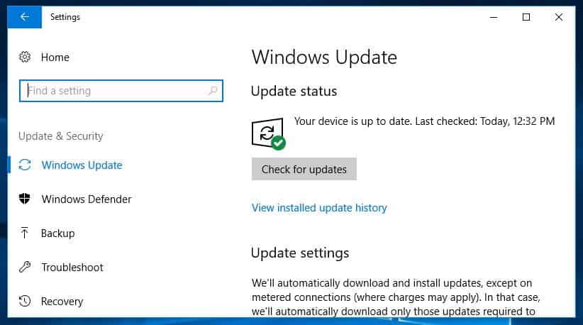 Isang screen ng Windows Update.