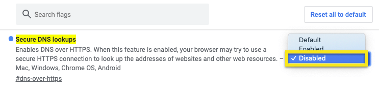 Schakel DNS via HTTPS uit in Google Chrome.