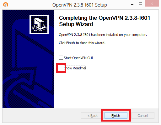 O assistente de configuração do openvpn foi concluído para o Windows