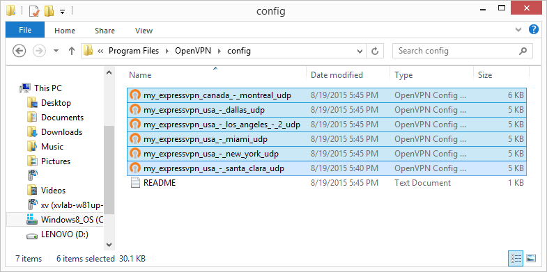 Файлы .ovpn находятся в папке config