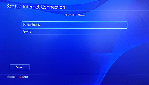 PlayStation DHCP-hostnaampagina met Niet opgeven opgegeven.