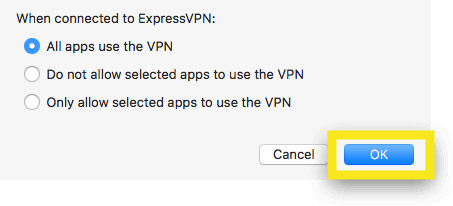 Alle apps maken gebruik van de VPN